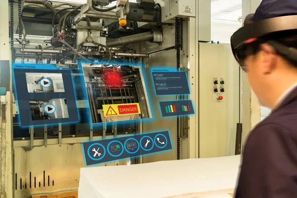 Iot Smarta Industri Koncept Industriella Engineer Blurred Med Smarta Glasögon — Stockfoto