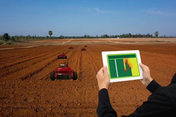 Iot Smart Industry Robot Conceito Agricultura Agrônomo Industrial Agricultor Usando — Fotografia de Stock