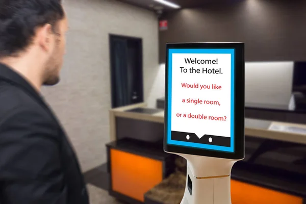 Robot Concepto Hotel Mayordomo Robótico Ayudar Cliente Reservar Habitación Poner — Foto de Stock