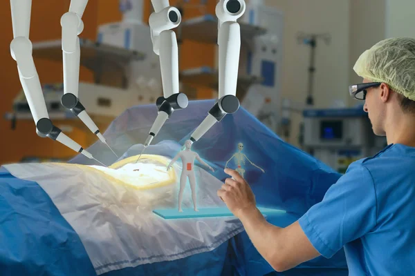 Vrによるスマート医療のコンセプト 手術ロボットマシンの使用により 医師は可能なよりも精度 柔軟性 制御性の高い多くのタイプの複雑な手順を実行できます — ストック写真