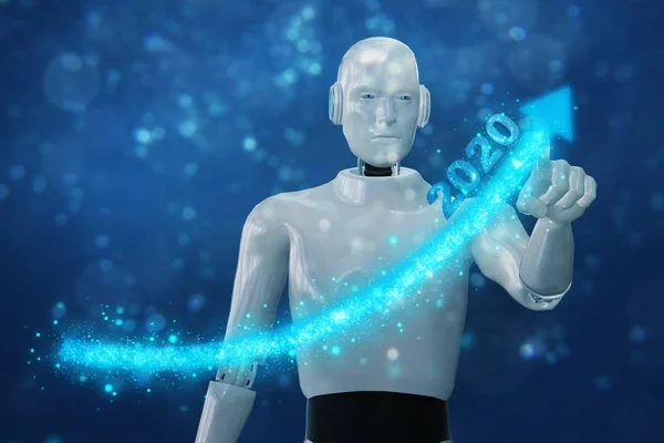 Waardoor Kunstmatige Intelligente Robot Hand Hand Stijgende Grafiek Met Virtuele — Stockfoto