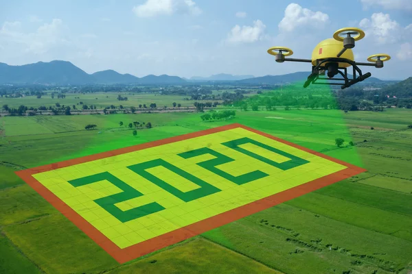 2020 concept, the technology in smart farm, agriculture with artificial intelligence futuristic in 2020 year for improving, high yield, valuable,  efficiently and reduce cost, wage, labor, lost 2020