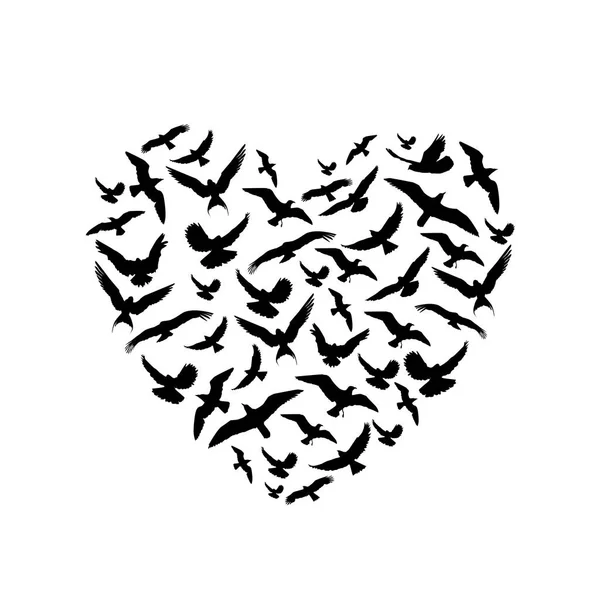 Siyah kuş silhouettes, kalp formu