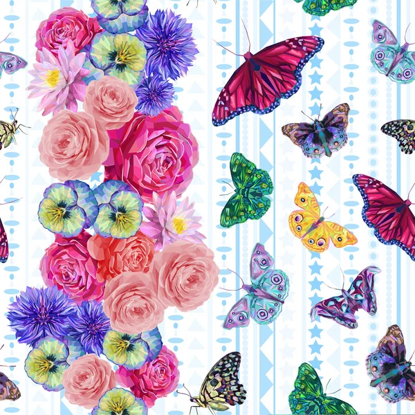 Kleurrijke bloemmotief met vlinders — Stockfoto