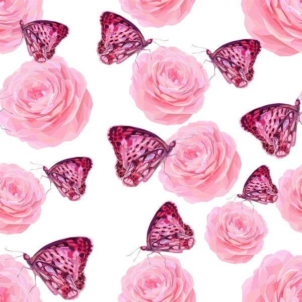 Inschrijving naadloze patroon met vlinders en rozen — Stockfoto