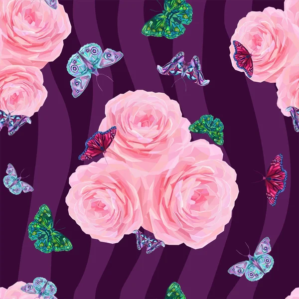 Mariposas y rosas de colores — Vector de stock