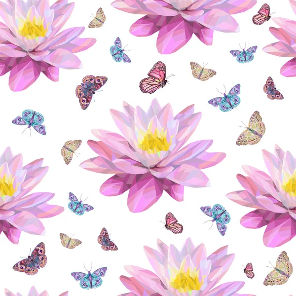 Flor de loto abstracta de color y mariposas — Vector de stock