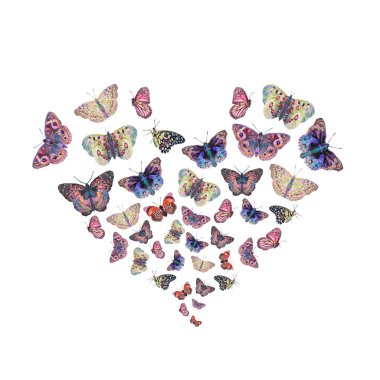 Renkli kelebekler, kalp siluet