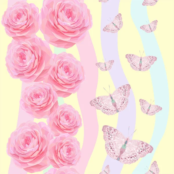 Kelebekler ve gül ile ihale desen