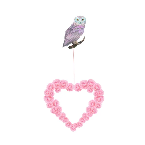 Soyut baykuş ve çiçek kalp