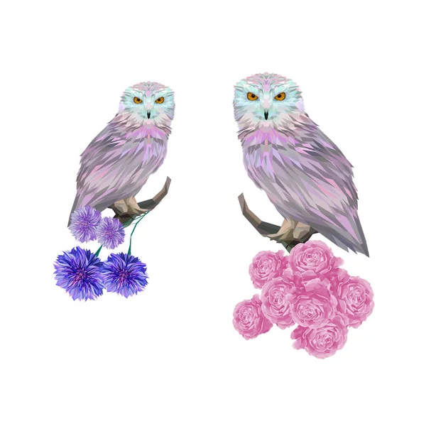 Çiçekli soyut izole baykuşlar