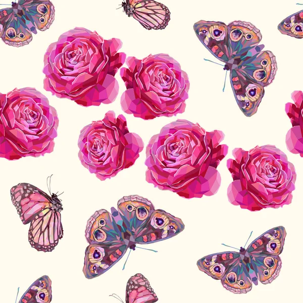 Parlak gül ve kelebekler stilize desen