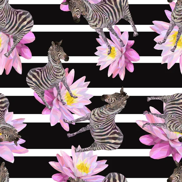 Zebra ve çiçekler ile renkli seamless modeli