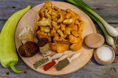 Cantharellus cibarius mantar ve çörek mantarı ile co için malzemeler