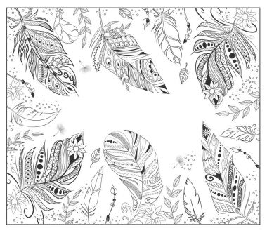 sayfa boyama için çeşitli tüyler stilize.