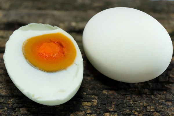 Close up  Salted duck eggs on wood background