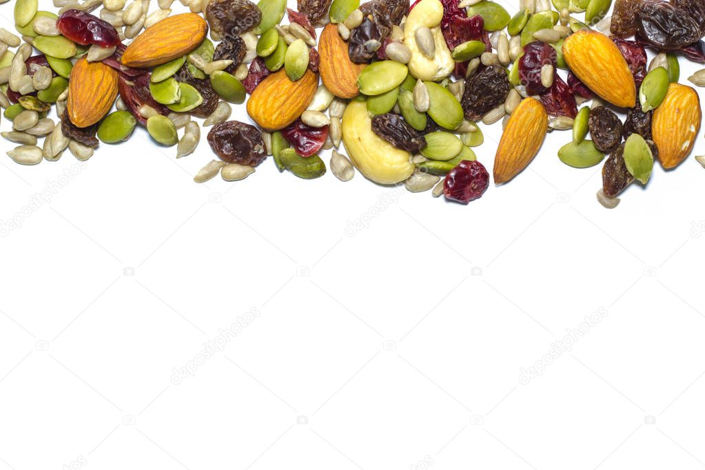 Trail mix on the white background.