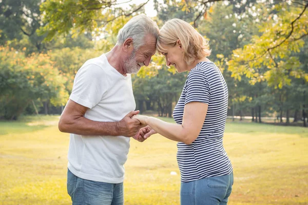 Coppia anziana che si tiene per mano e sorride . — Foto Stock