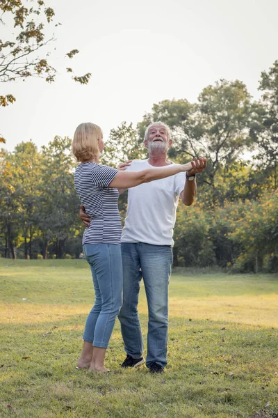 Parejas mayores bailan juntas en el parque . —  Fotos de Stock