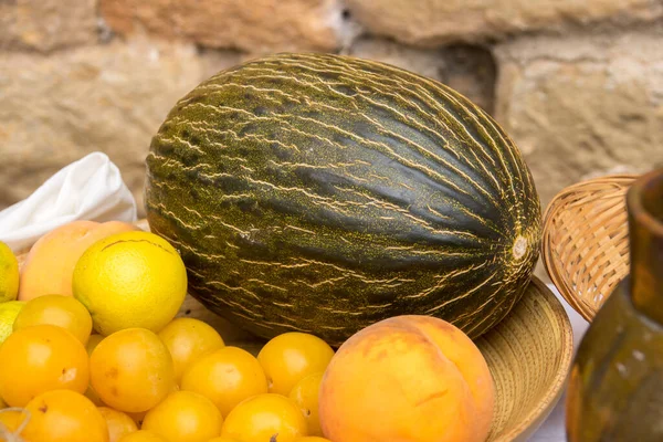 Textura de melón, frutas tropicales, Cucumis melo . — Foto de Stock