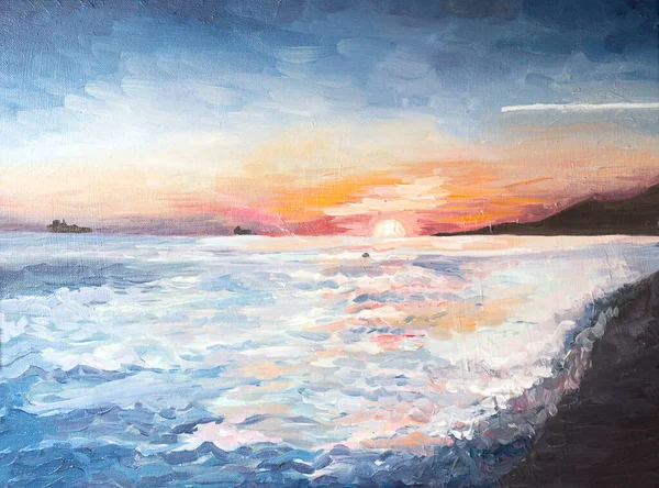 Sunset Sea Oil Paint — Stock Photo, Image