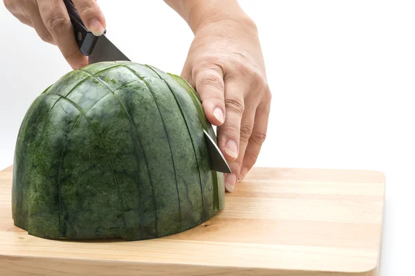 Watermelon slice on wood board — Stock Photo, Image