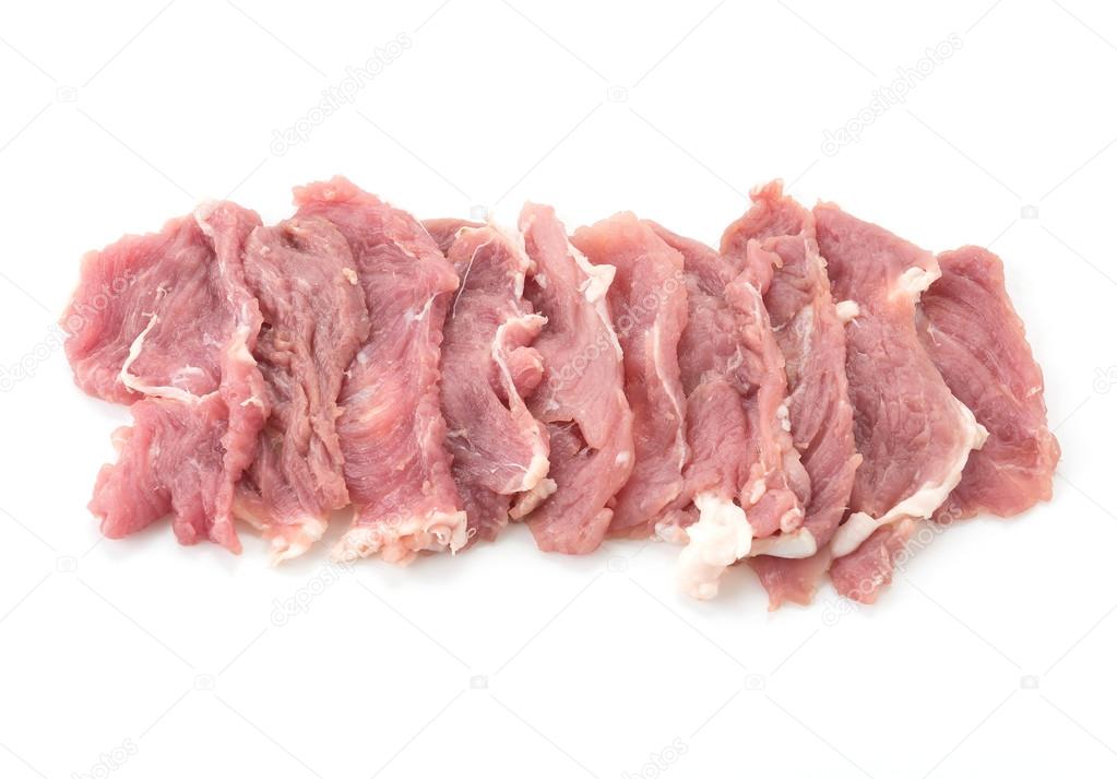 slice pork on white background