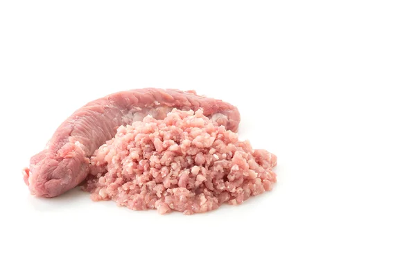 Carne de porco picada no fundo branco — Fotografia de Stock