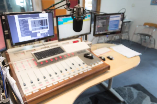 Blurred radio studio and mixer — Stock Photo, Image