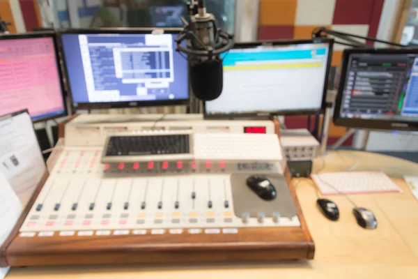 Blurred radio studio and mixer — Stock Photo, Image