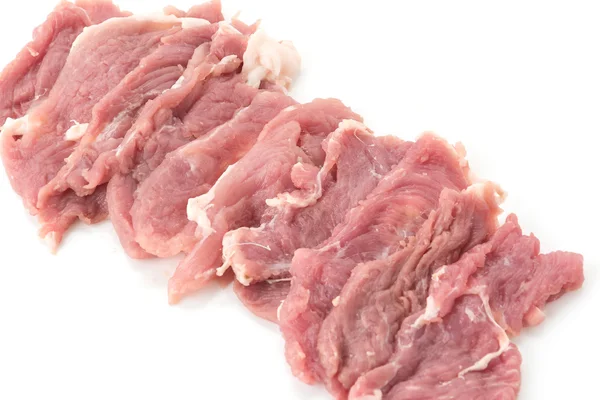 흰 배경에 있는 얇은 돼지고기 — 스톡 사진