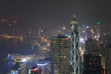Hong Kong, 15 Ekim 2015. Hong Kong manzarası şehir sis ile