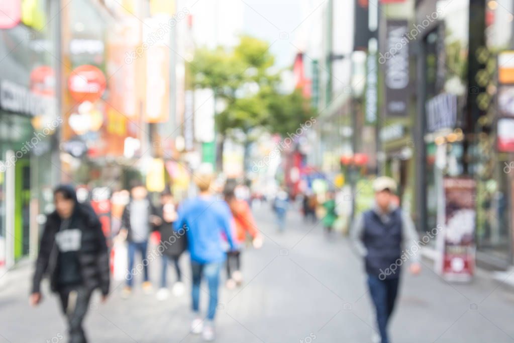 Blurred shopping in Seoul city street background