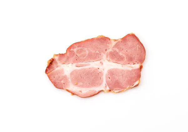 Carne de porco pastrami no fundo branco — Fotografia de Stock
