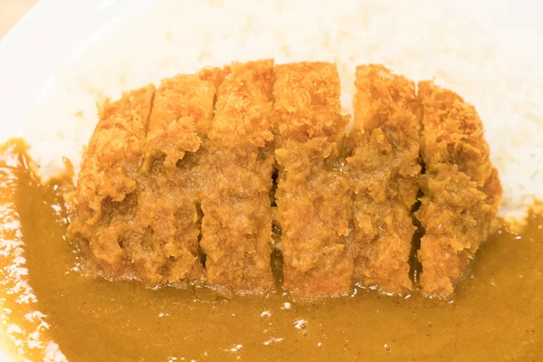 Riso al curry con carne di maiale fritta — Foto Stock