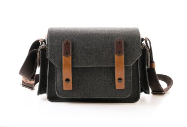 beyaz üzerine kamera çantası