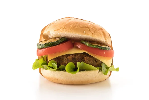 Hambúrguer de carne no fundo branco — Fotografia de Stock