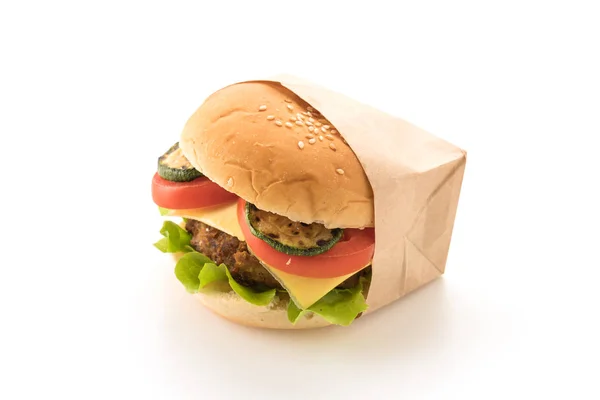 Burger wołowy na białym tle — Zdjęcie stockowe
