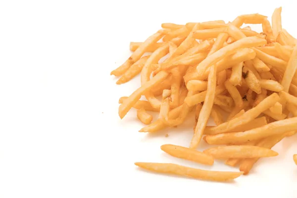 Guldpommes frites potatis på vitt — Stockfoto