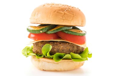 Beyaz arka planda hamburger - Amerikan yemeği