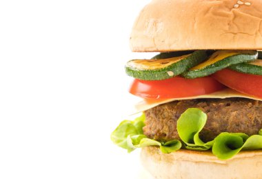 Beyaz arka planda hamburger - Amerikan yemeği