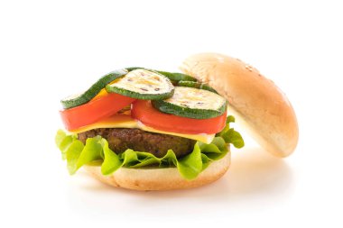 Beyaz arka planda hamburger - Amerikan yemeği