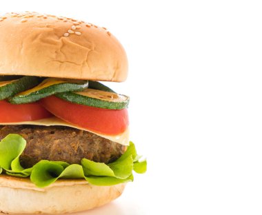Beyaz arka planda hamburger - Amerikan yemeği