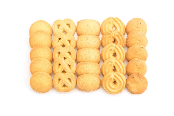 Biscoitos de manteiga no fundo branco — Fotografia de Stock