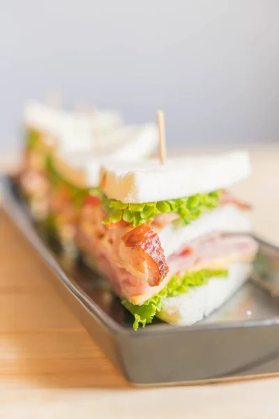 Chicken ham sandwich on wood background — Stock Photo, Image