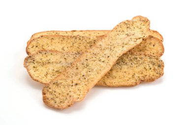 Sarımsak ve bitkisel ekmek dilimleri.