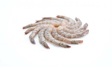 Beyaz arkaplanda taze karides / karides