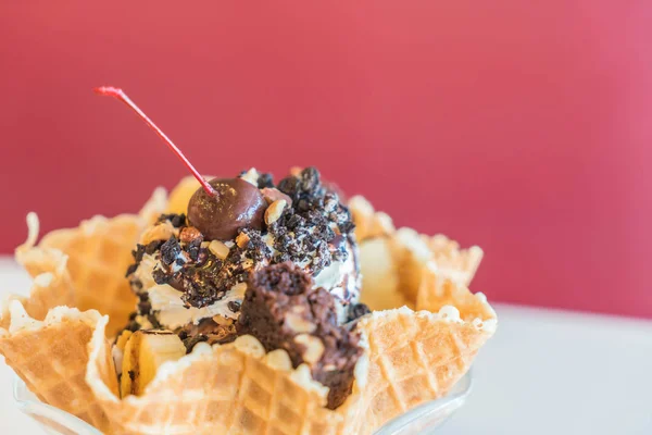 Ice Cream Sundae in an edible waffle bowl