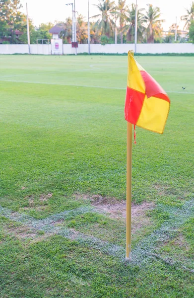 Rohu vlajky na fotbalovém hřišti — Stock fotografie