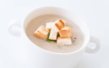 mantar çorbası ve ekmek beyaz seramik Kupası